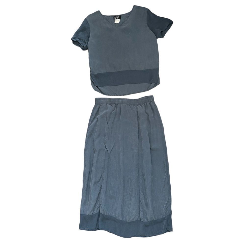 Vintage Coord Two Piece Minimalist Short Sleeved Blouse Maxi Skirt Set